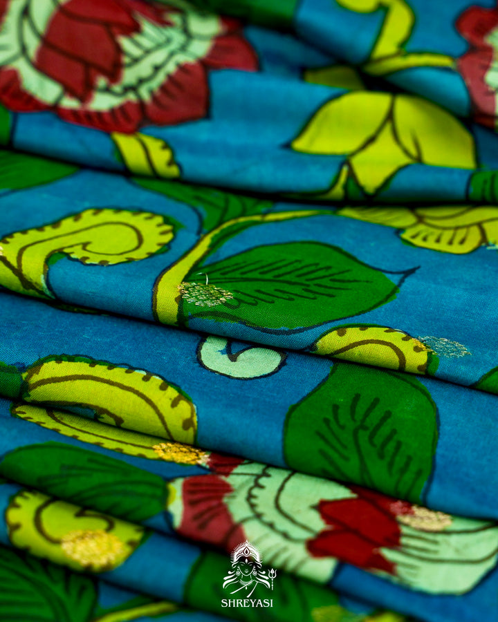Handloom Pure Gadwal Silk Saree with Hand Painted Pen Kalamkari and Silver Zari Borders