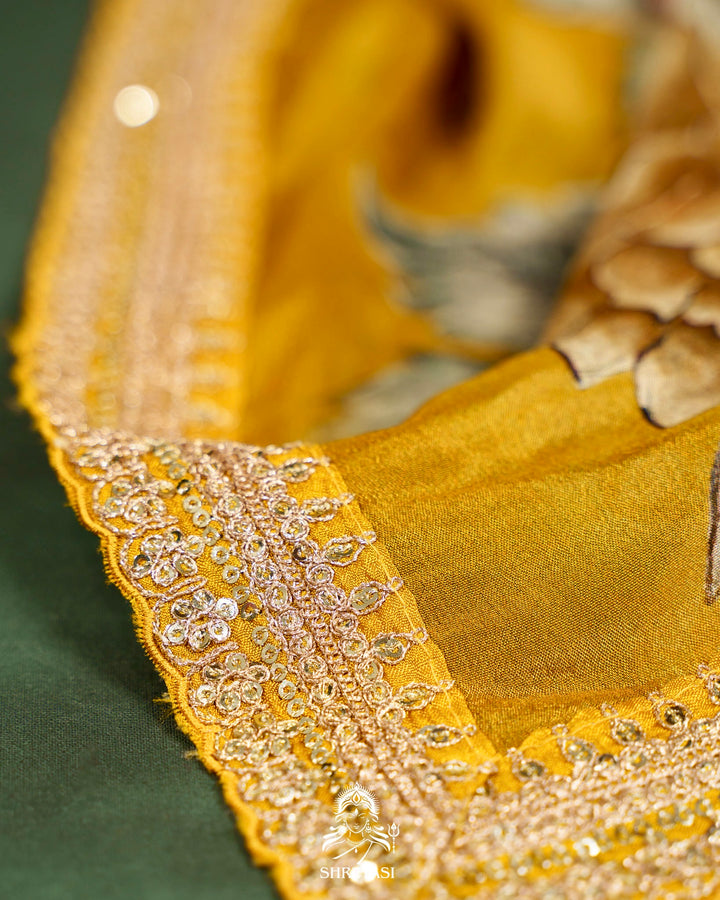 Floral Crepe Chiffon Saree with Embroidered Borders