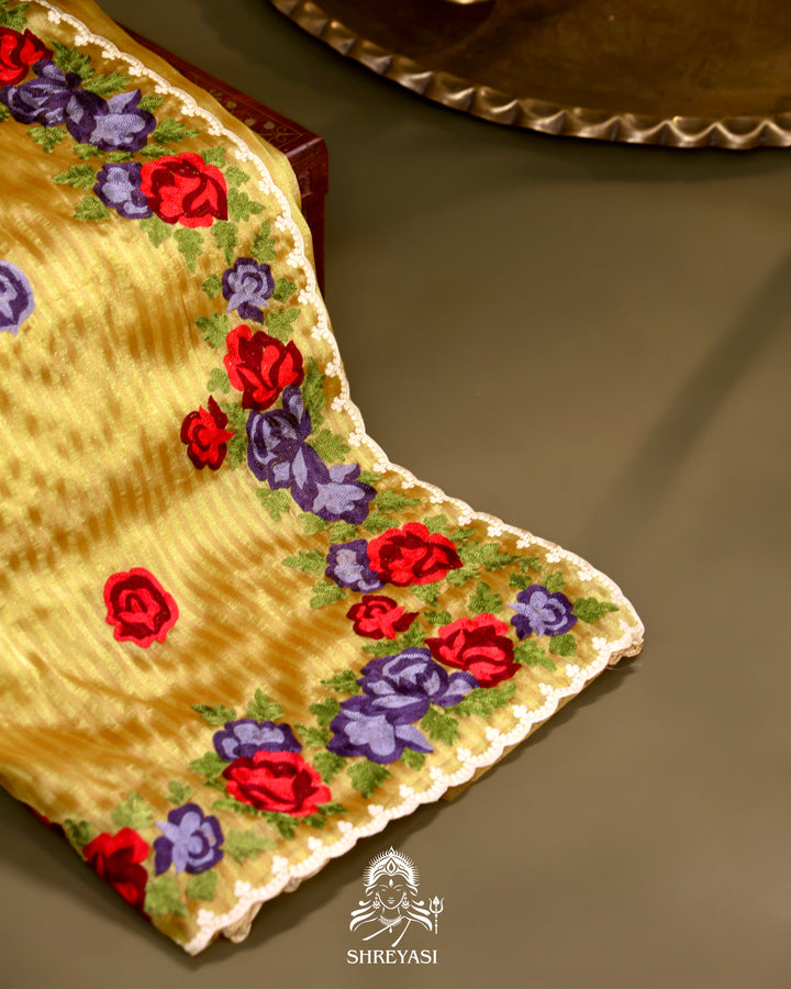 Chanderi Tissue Saree with Pita & Thread Floral Embroidery