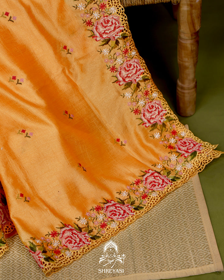 Tussar Silk Saree with Petit Point Embroidery