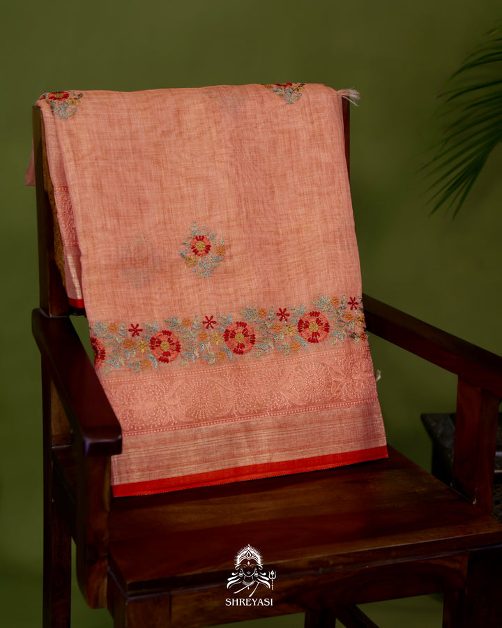 Bengal Linen Saree with Resham Floral Embroidery