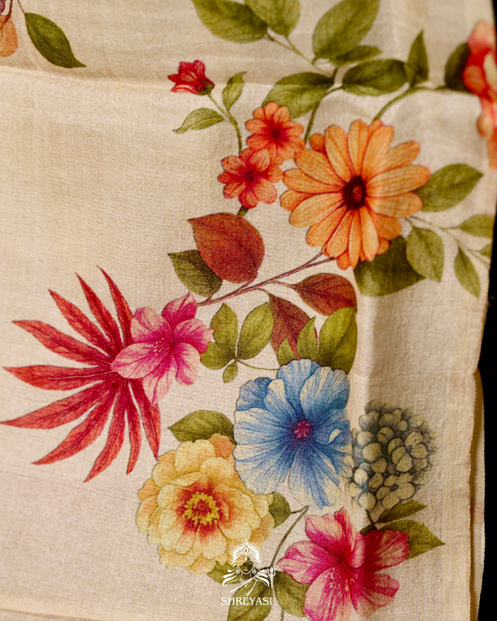 Handloom Pure Desi Tussar Silk Saree with Digital Floral Print