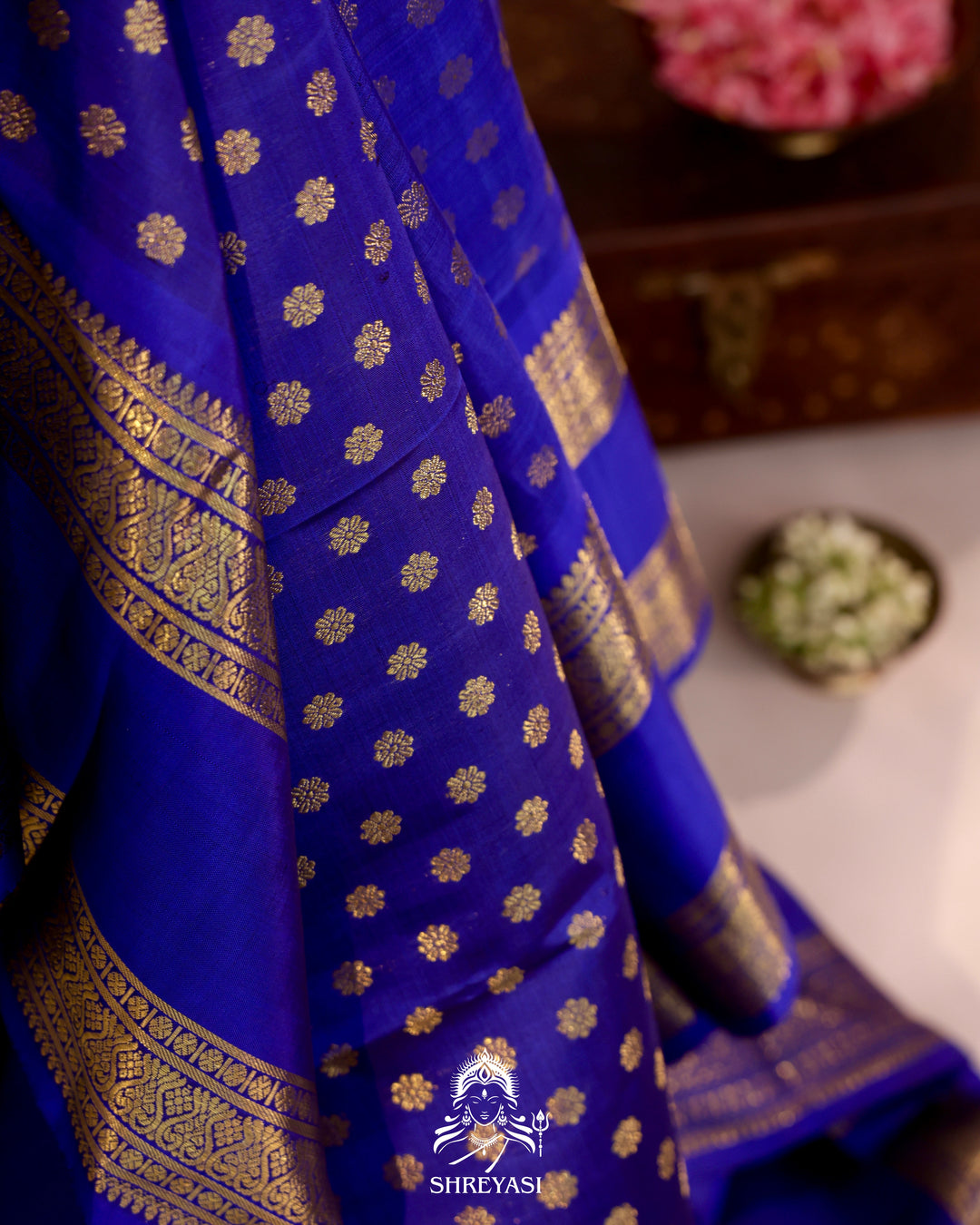 Royal blue handloom Kanjivaram silk saree with real zari