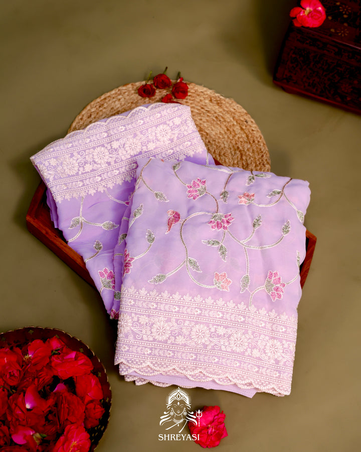 Georgette Saree with Chikankari Inspired Embroidery