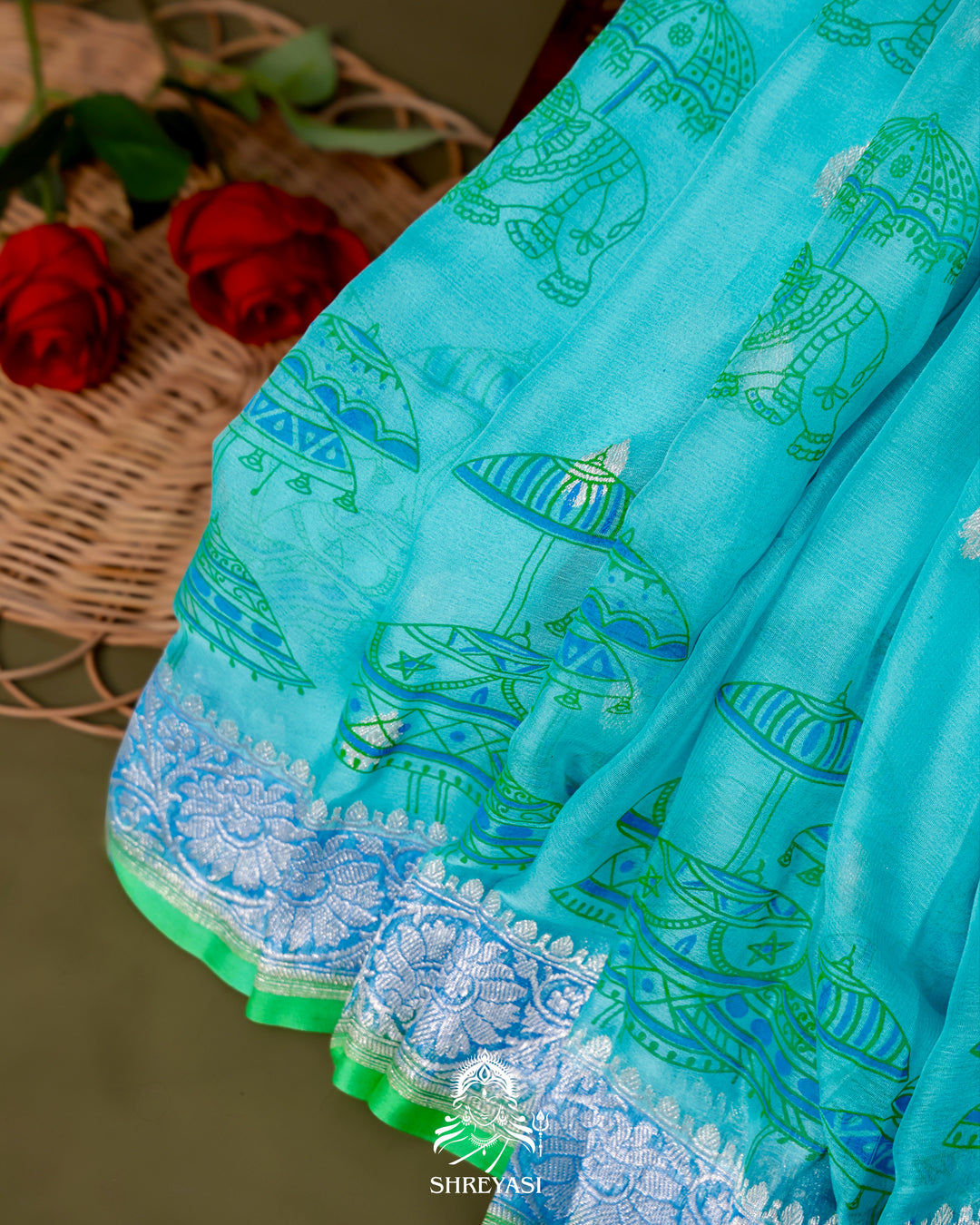 Banarasi Khaddi Chiffon Georgette Saree with Hand Block Motifs