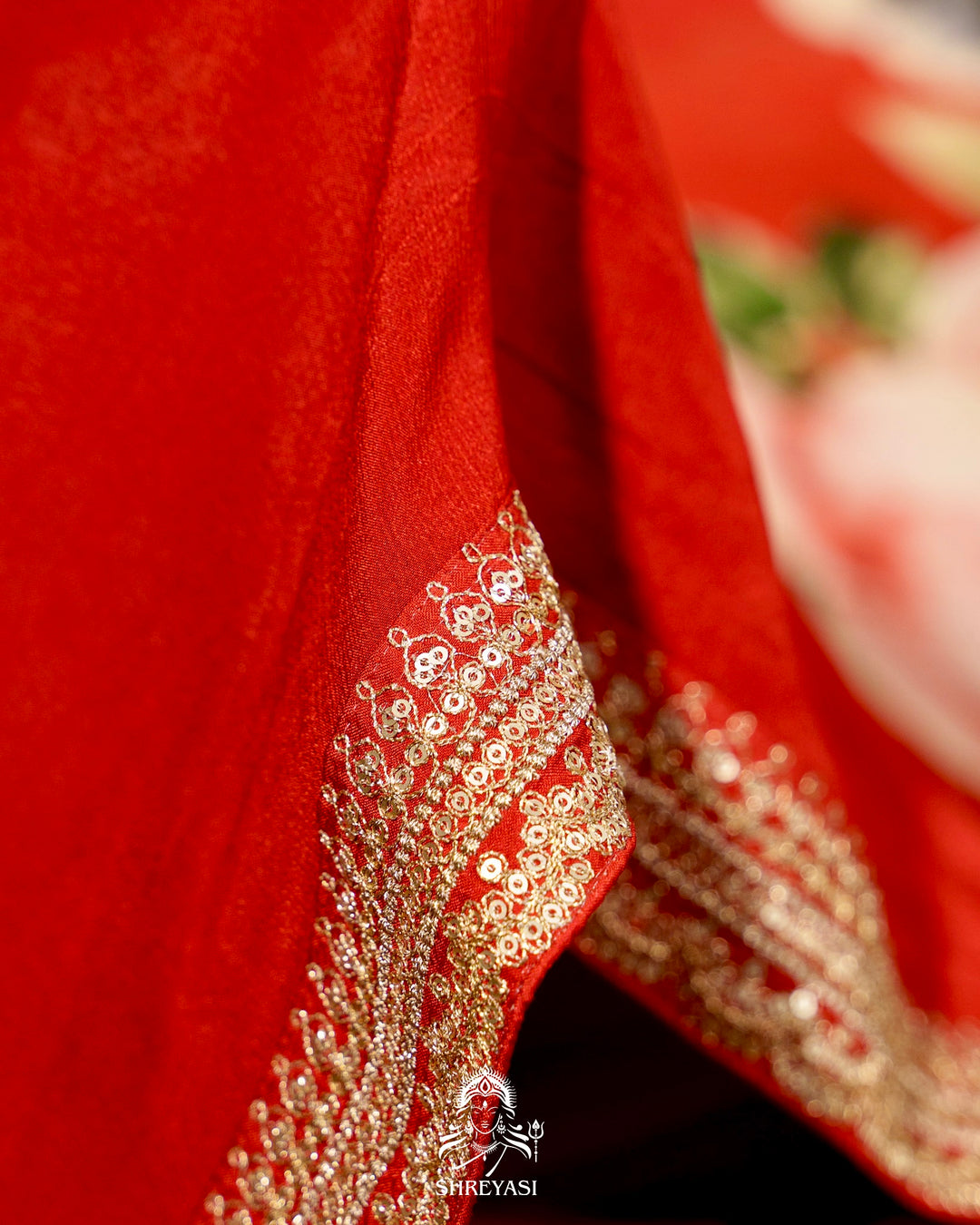 Pure Chinon Satin Silk Saree with Floral Print & Embroidered Border
