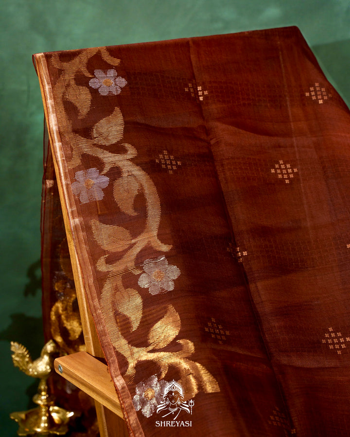 Handloom Pure Double Thread Muslin Jamdani Saree with Sona Rupa Zari & Sequence Weaving