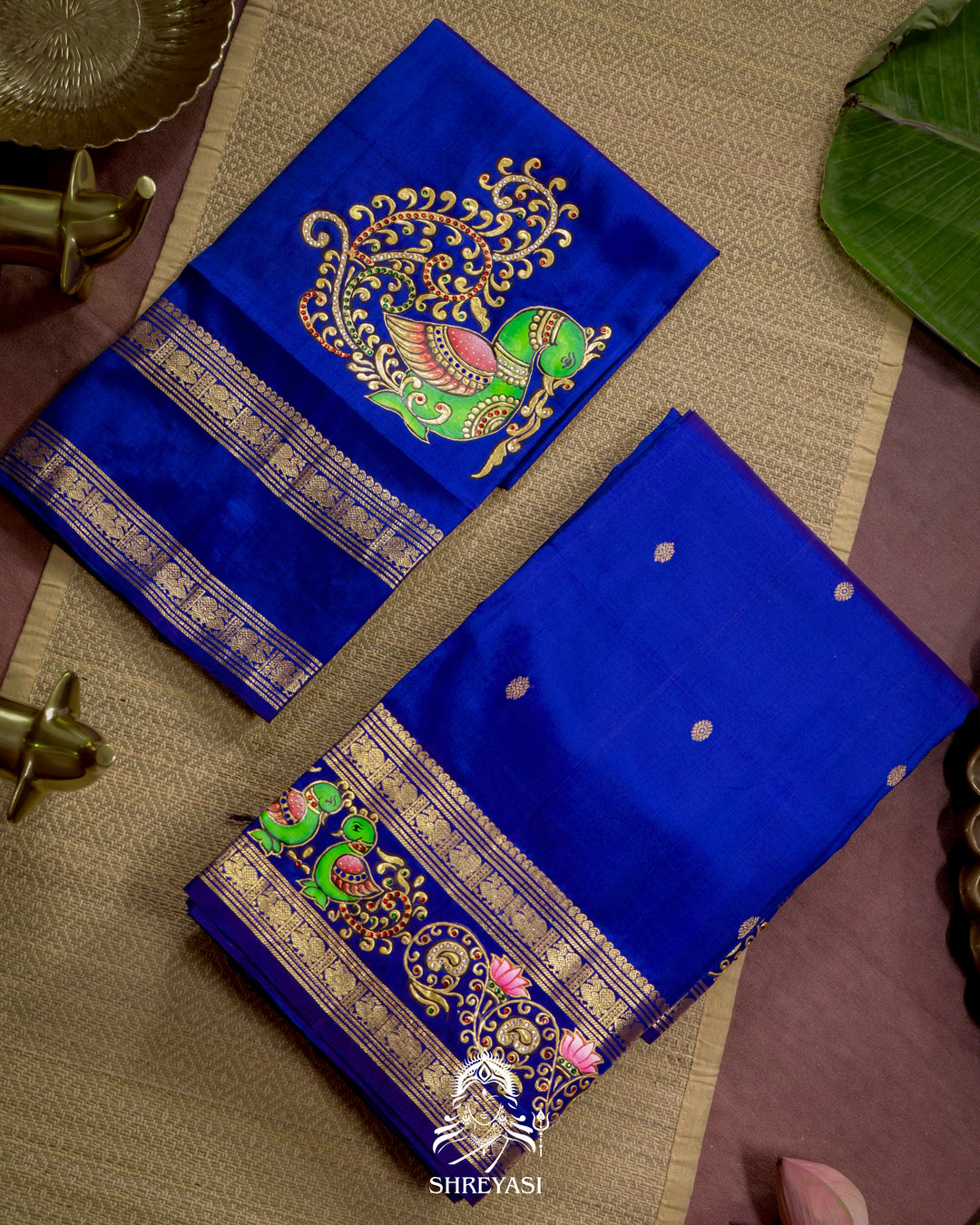 Handloom Pure Kanjivaram Silk Saree in Real Zari with Tanjore Mayil and Kamalam Artwork