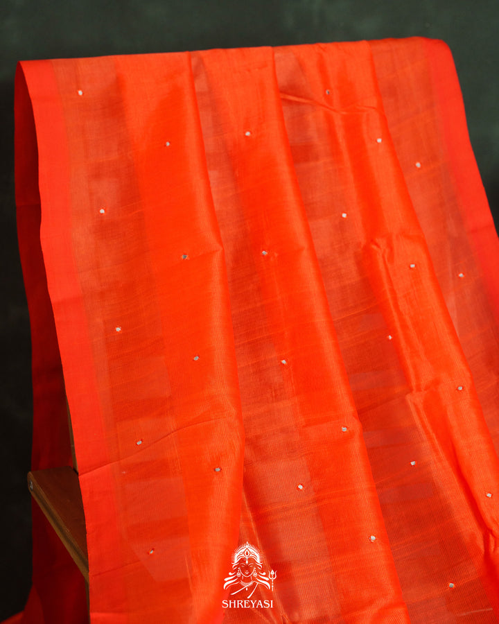 Handloom Pure Mangalagiri Silk Sarees with Mirror Work & Embroidery | Pen Kalamkari Blouse