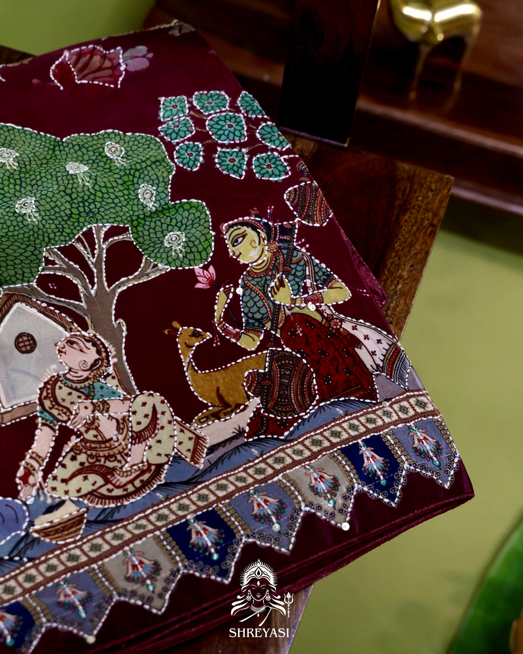 Pure Crepe Silk Saree with Kantha Embroidery