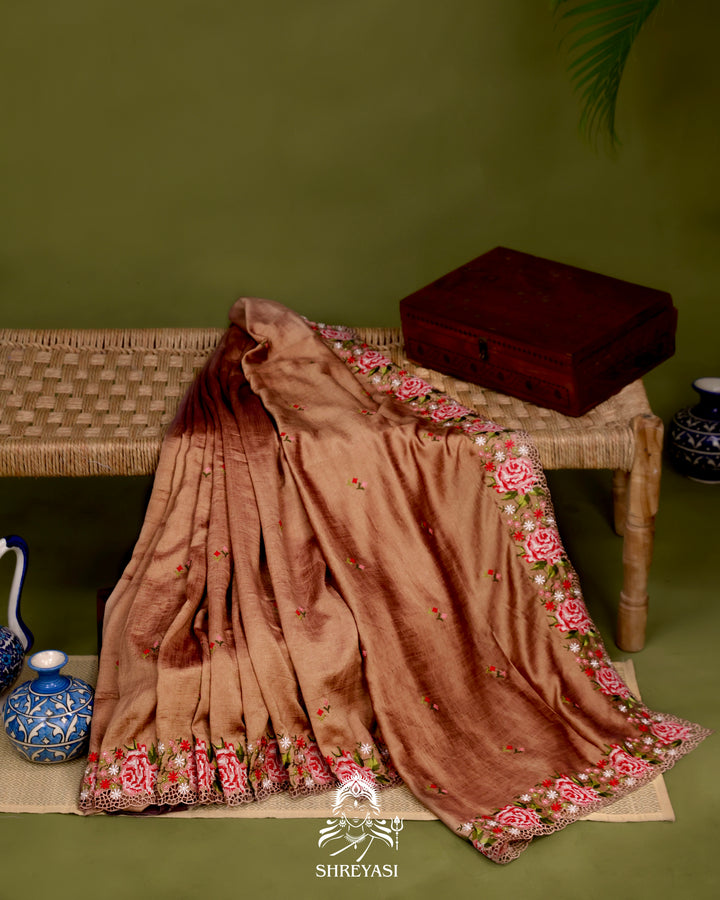 Tussar Silk Saree with Petit Point Embroidery