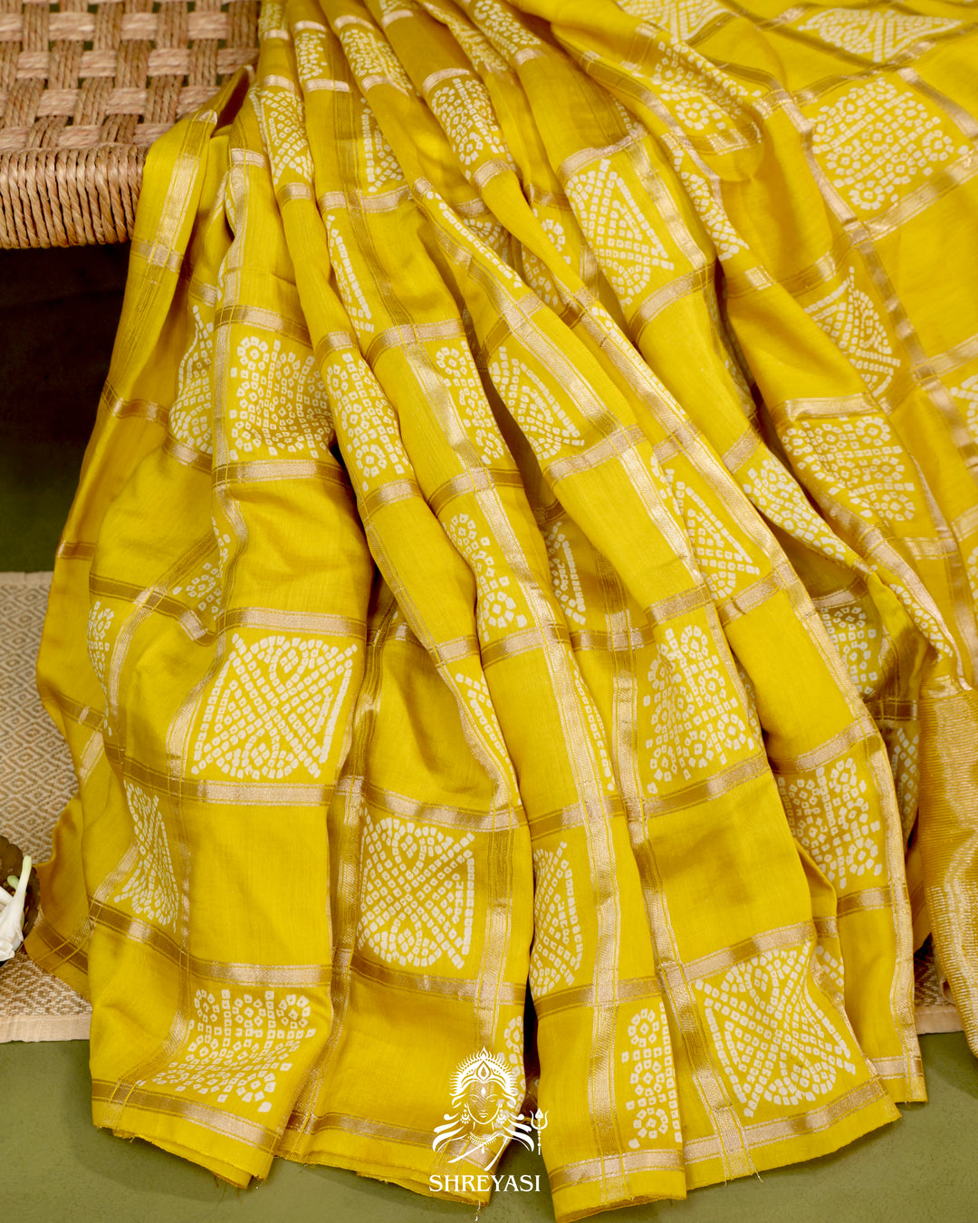 Gharchola-Style Bandhini Matka Silk Saree with Zari Checks