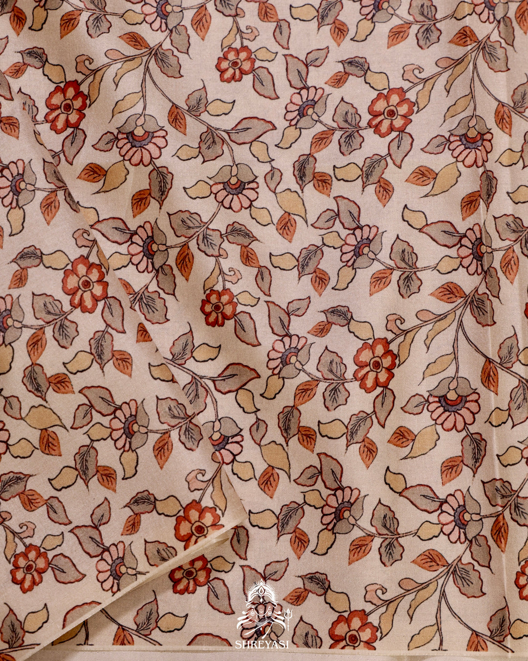 Kota saree with floral kalamkari appliqué work, contrast border, and lightweight breathable drape