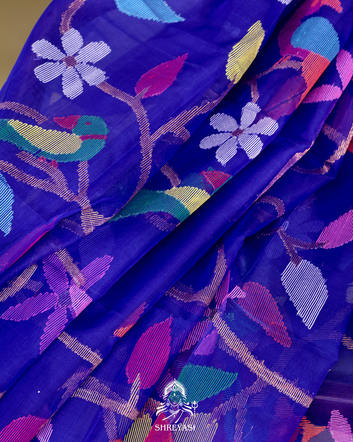 Muslin Jamdani Saree with Full Jaal Needle Weaving