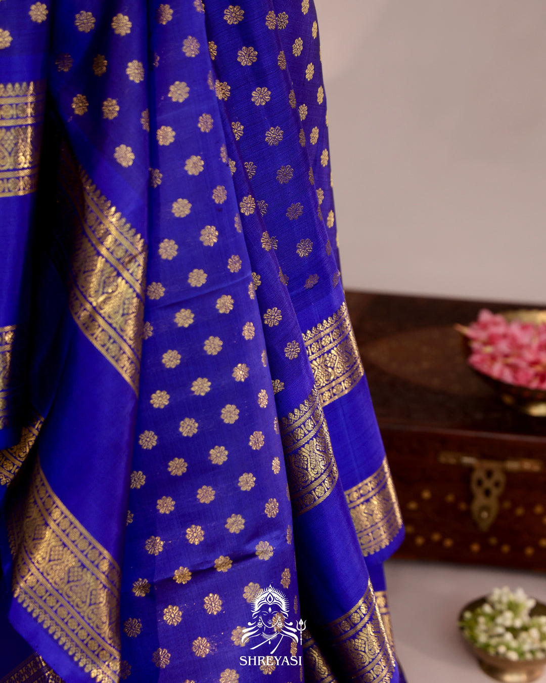 Royal blue handloom Kanjivaram silk saree with real zari