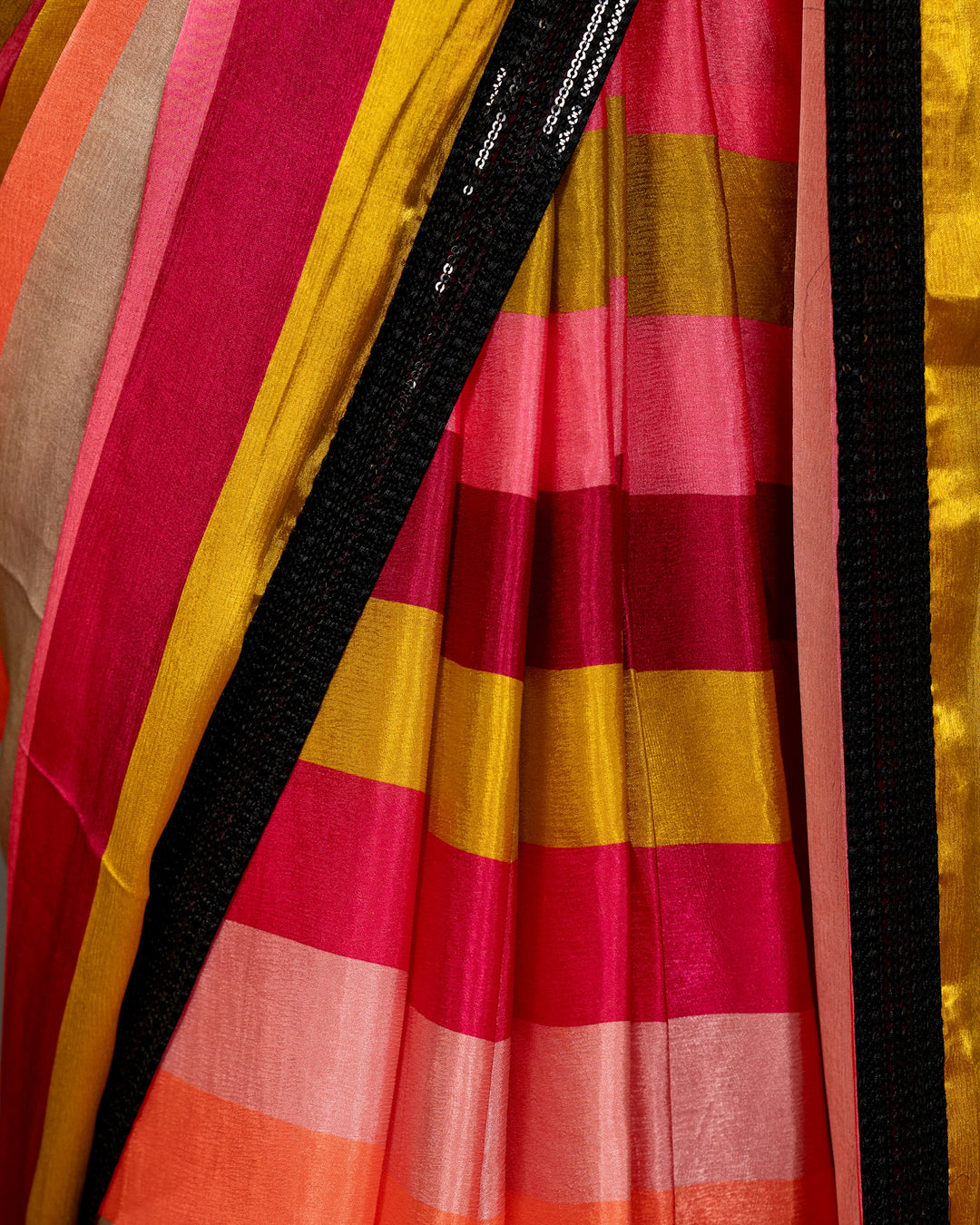 Pure Chinon Satin Saree with Multicolor Stripes and Sequin Border with Sequin Blouse
