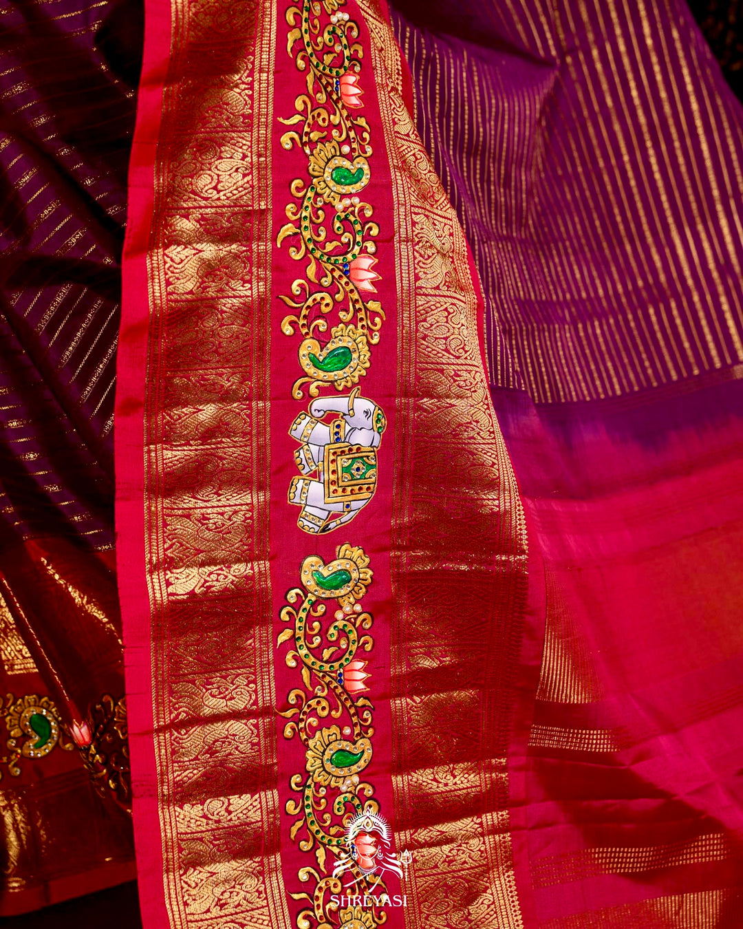 Handloom Pure Kanjivaram Silk Sarees with Real Zari and Hand Painted Tanjore Art
