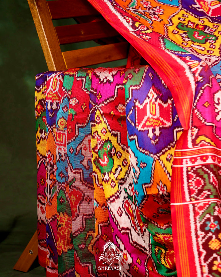 Multicoloured Handloom Pure Twill Patola Silk Saree