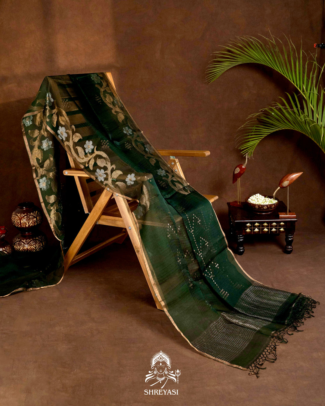 Handloom Pure Double Thread Muslin Jamdani Saree with Sona Rupa Zari & Sequence Weaving