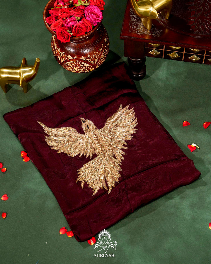 Pure Crepe Silk Saree with Bird Embroidery