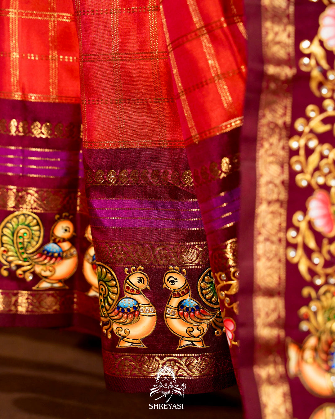 Handloom Pure Kanjivaram Silk Sarees with Real Zari and Hand Painted Tanjore Art