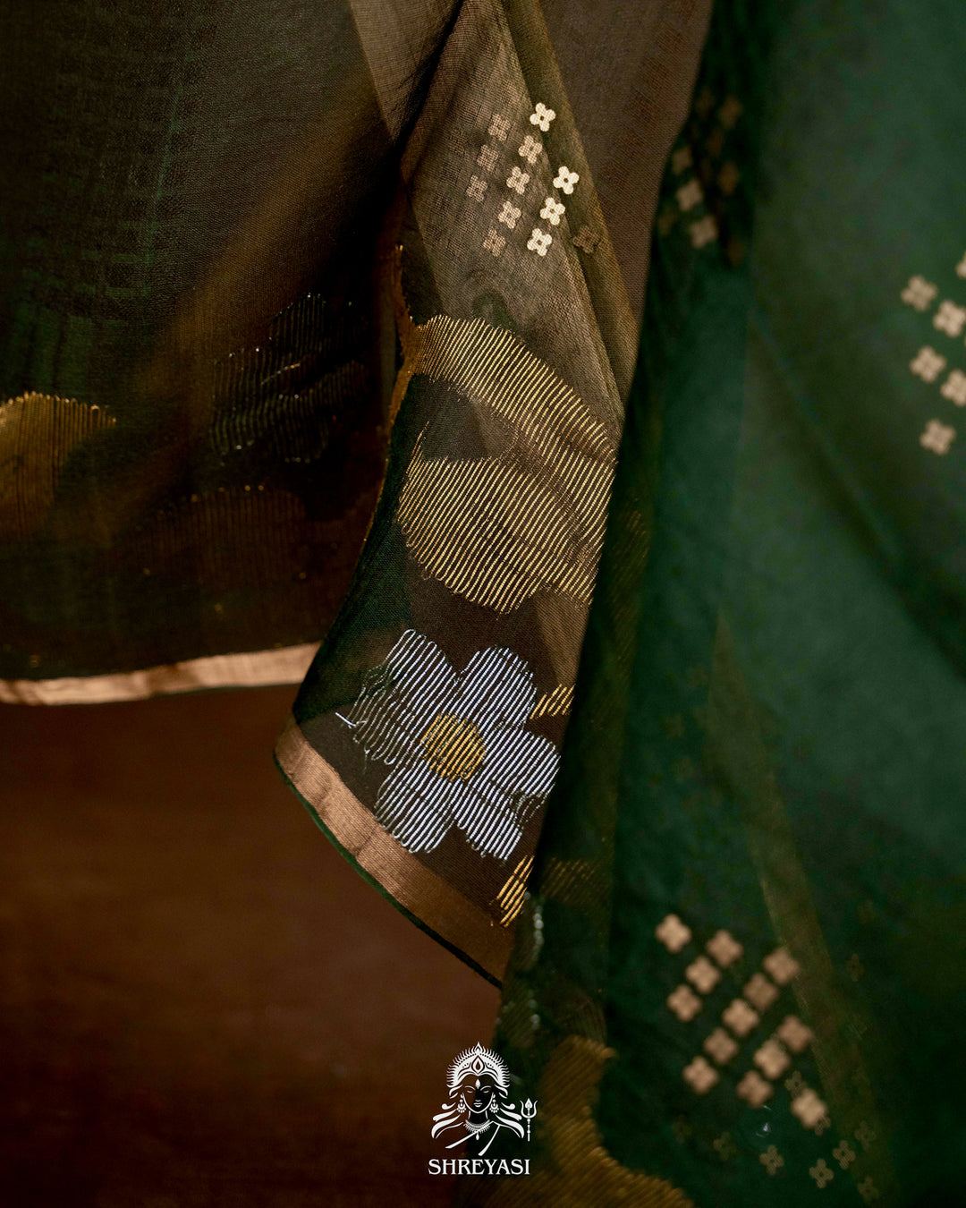Handloom Pure Double Thread Muslin Jamdani Saree with Sona Rupa Zari & Sequence Weaving