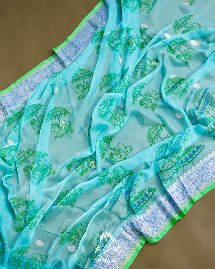 Banarasi Khaddi Chiffon Georgette Saree with Hand Block Motifs