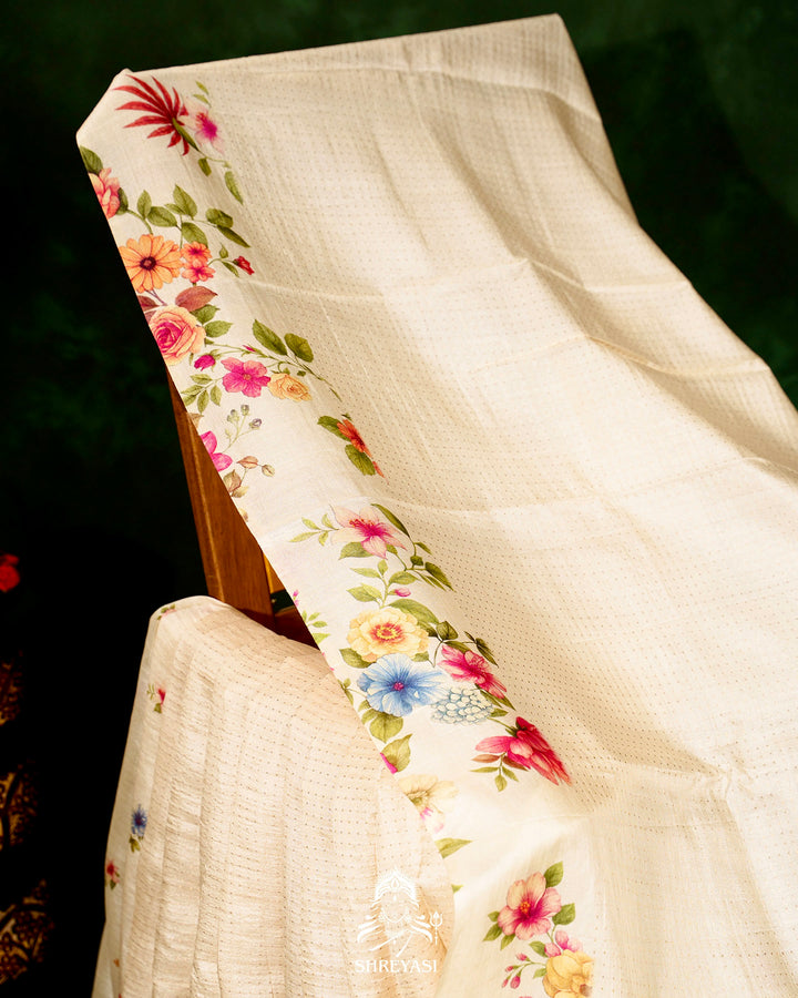 Handloom Pure Desi Tussar Silk Saree with Digital Floral Print