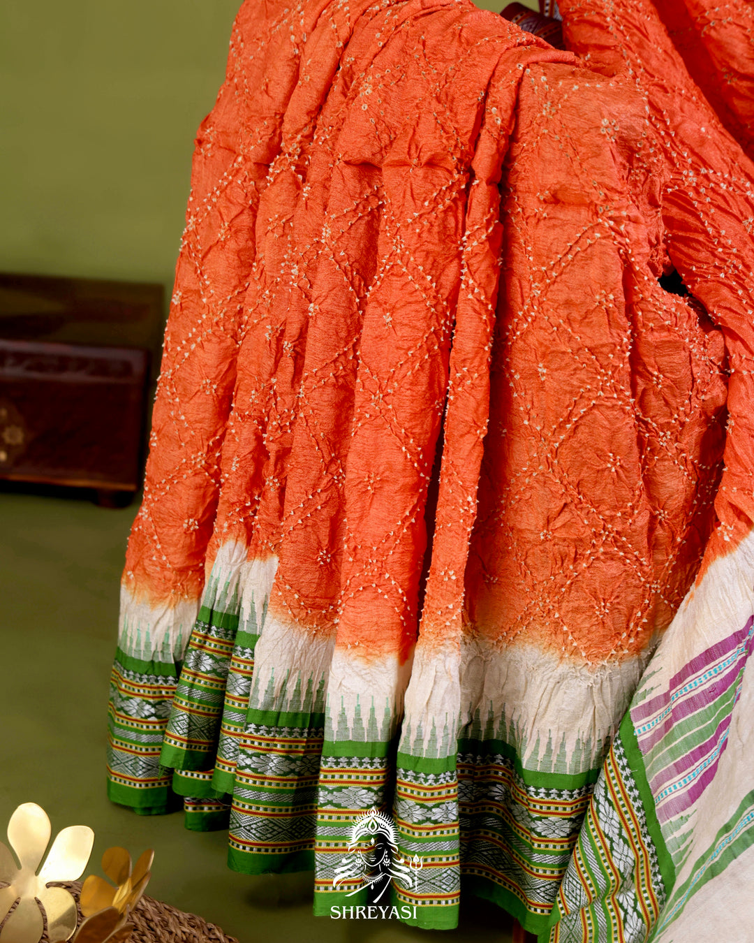 Vidarbha Karvati Kinar Tussar Silk Saree with Hand-Knotted Bandhej