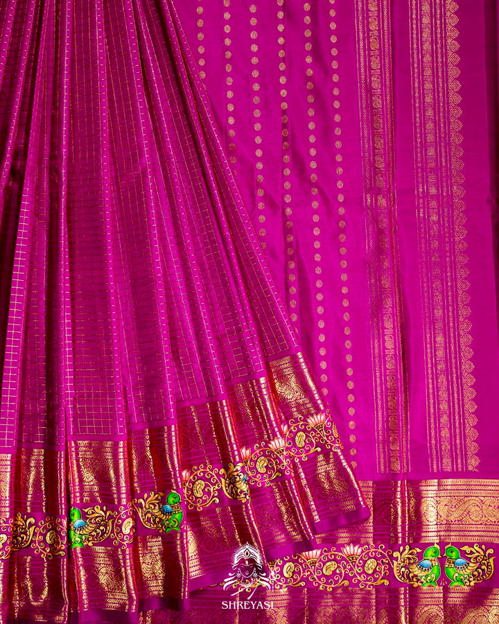 Handloom Pure Kanjivaram Silk Sarees with Real Zari and Hand Painted Tanjore Art