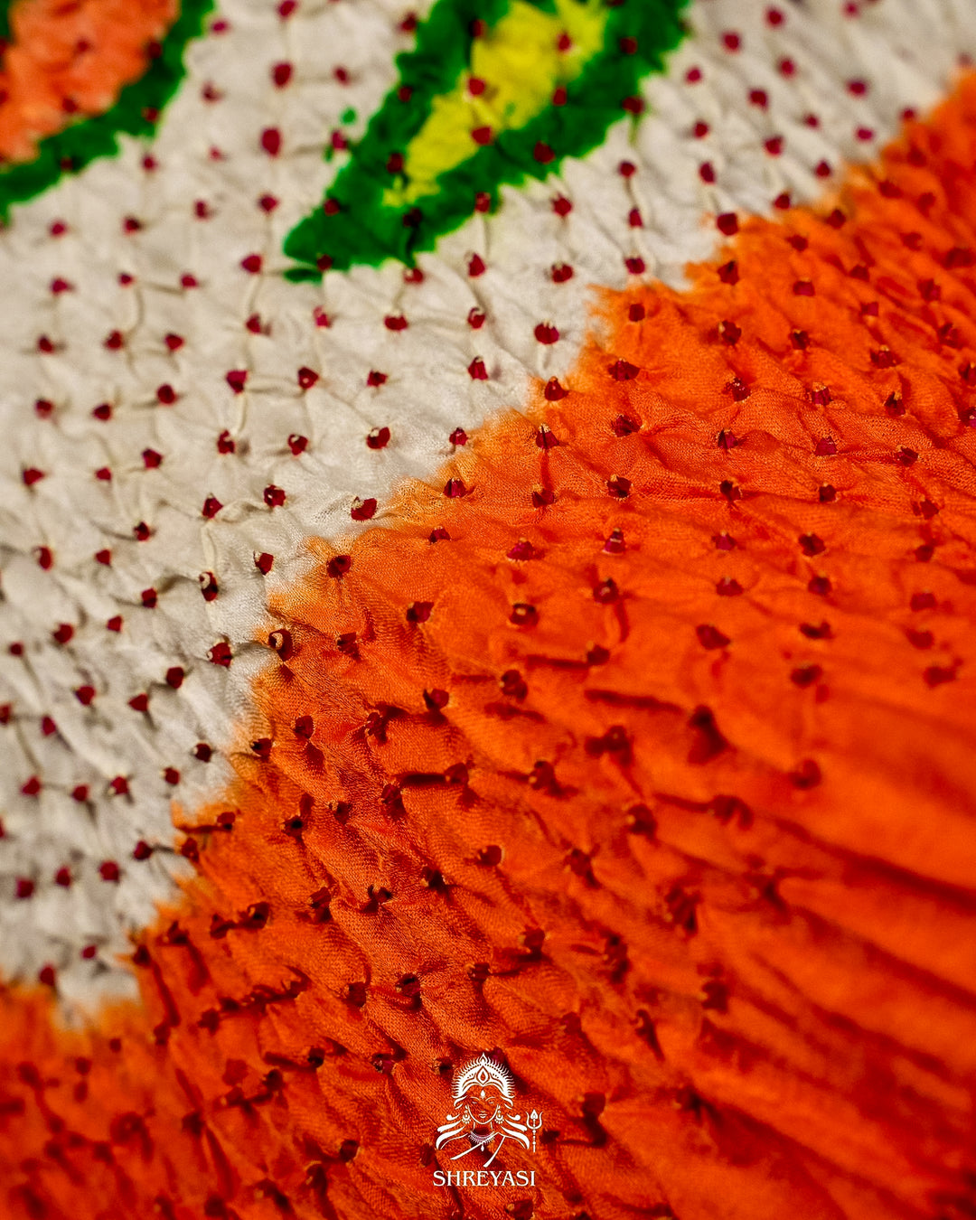Pure Gaji Silk Designer Saree with Intricate Hand Knotted Bandhej Work