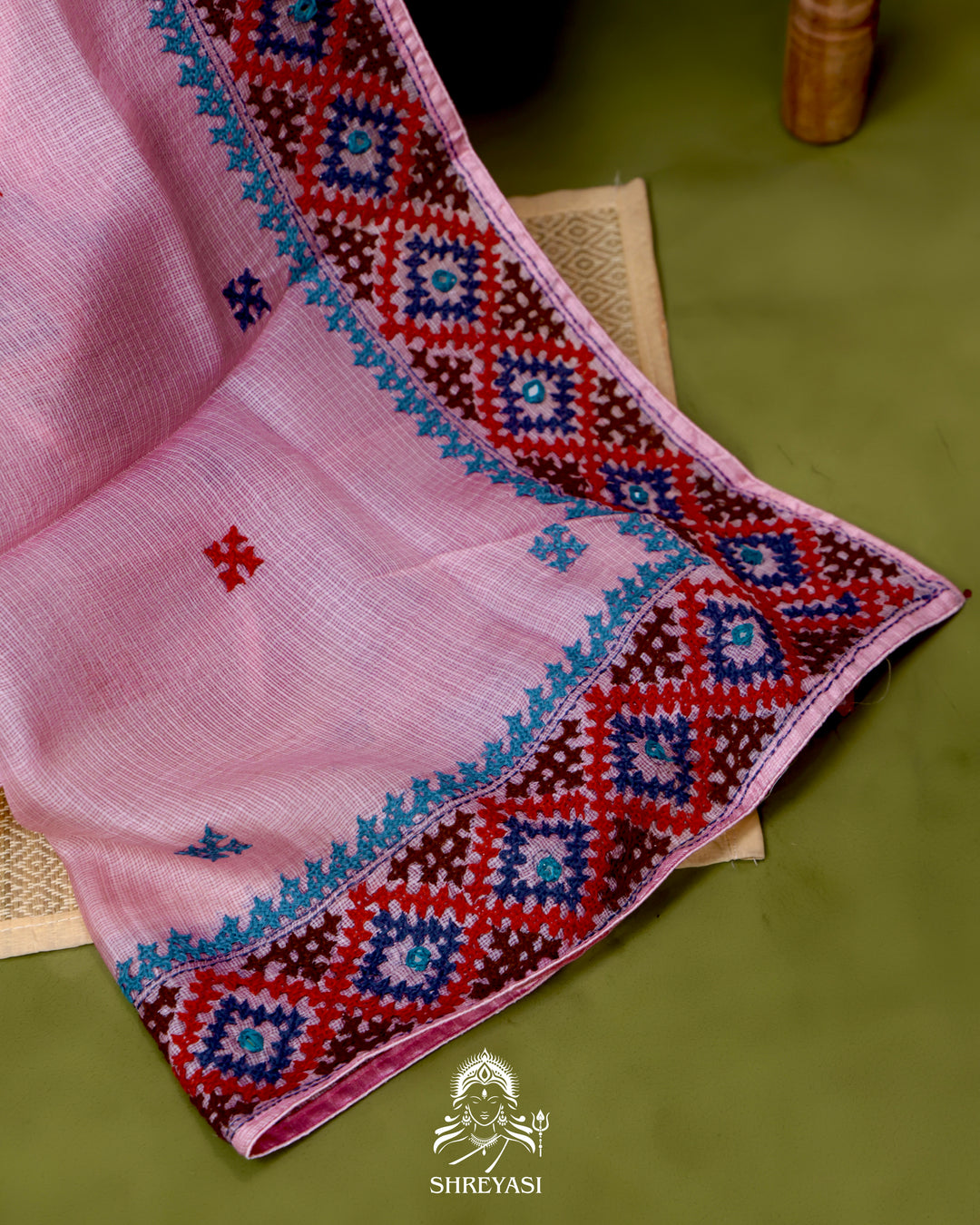 Handloom Pure Tussar Kota Saree with Kutch Hand Embroidery and Mirror Work