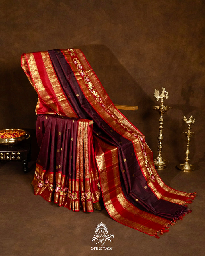 Traditional Tanjore Painting on Handloom Pure Kanjivaram Silk Sarees with Real Zari