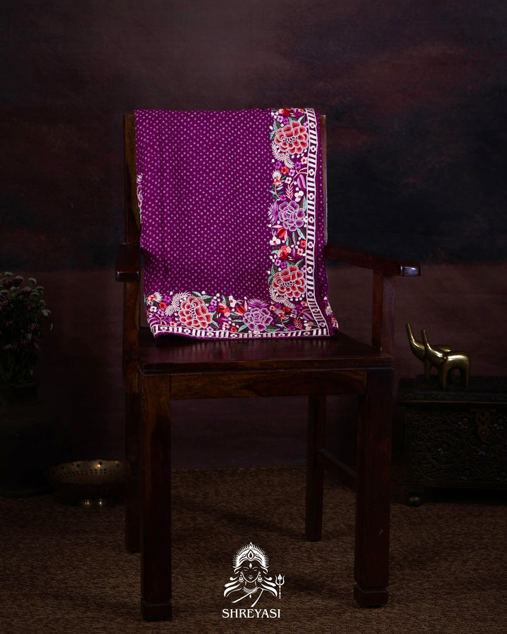 Pure Georgette Saree with Parsi Gara Style Embroidered Borders and Bandhej Body