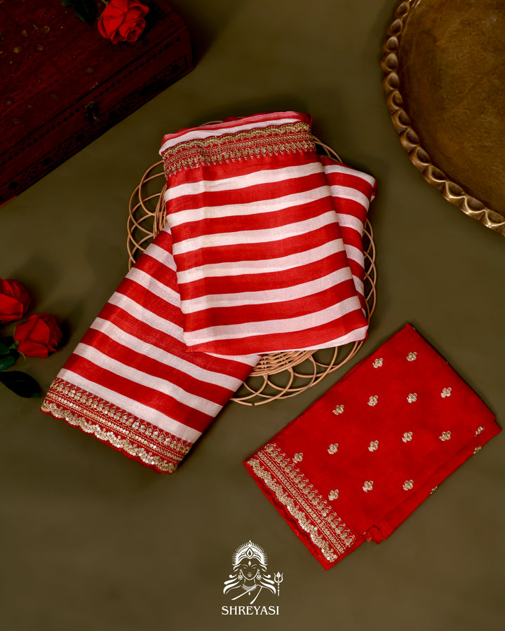 Chiffon Georgette Saree with Embroidered Borders and Designer Blouse