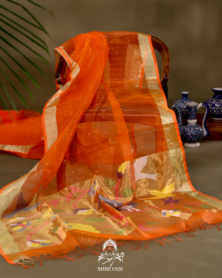 Muslin Jamdani Saree with Needle Weaving and Paithani Tissue Pallu