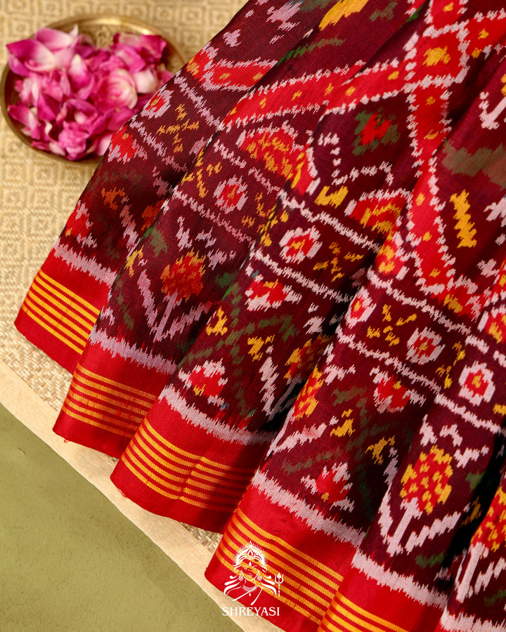 Handloom Rajkot Patola Silk Saree in 14 Motif Design