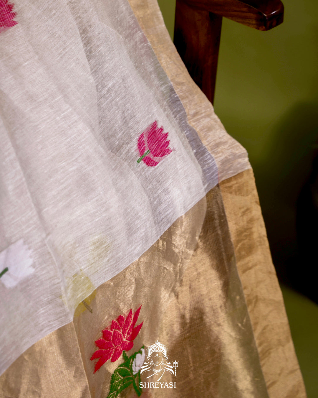 Handloom Silk Linen Jamdani Saree with Tissue Paithani Pallu