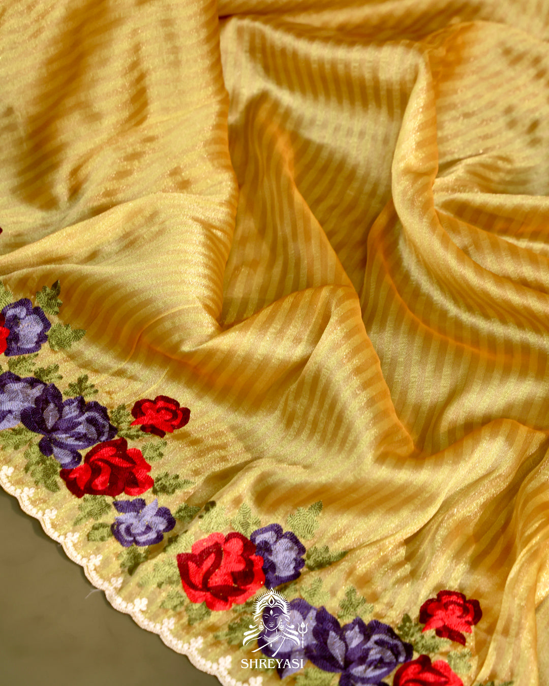 Chanderi Tissue Saree with Pita & Thread Floral Embroidery