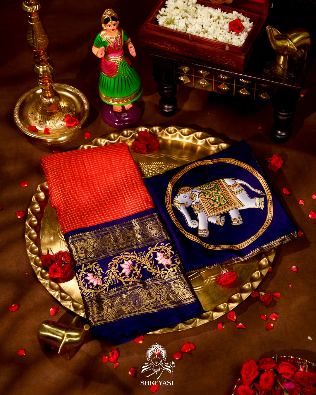 Handloom Pure Kanjivaram Silk Sarees with Real Zari and Hand Painted Tanjore Art