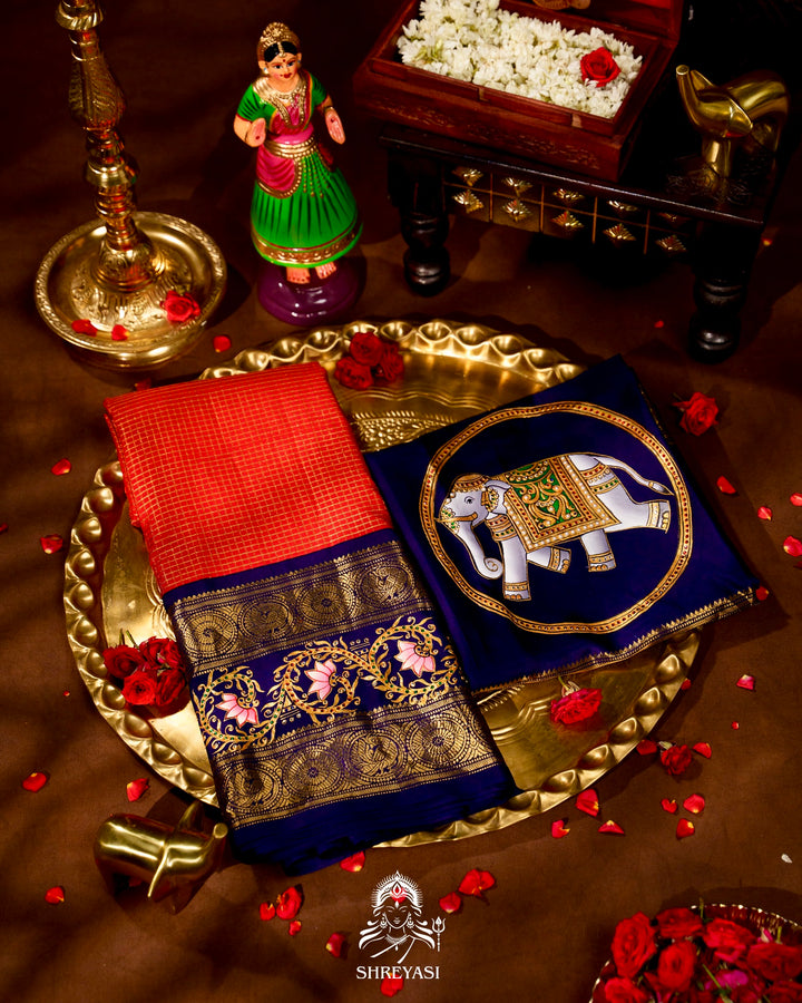 Handloom Pure Kanjivaram Silk Sarees with Real Zari and Hand Painted Tanjore Art