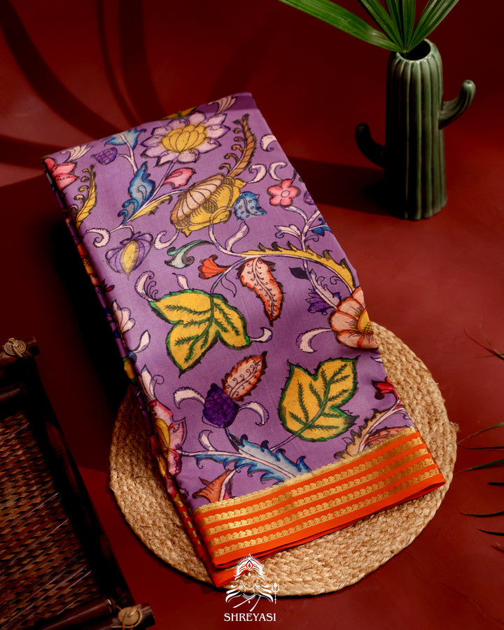 Pure Mysore Silk Saree with Kalamkari Artwork