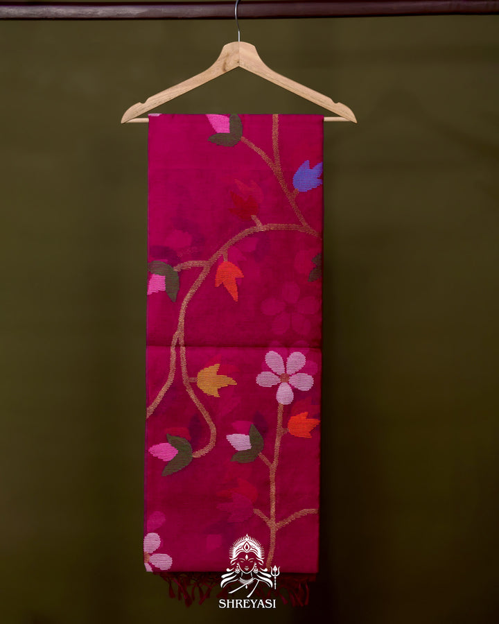Handloom Pure Muslin Jamdani Saree in Full Jaal Needle Weaving
