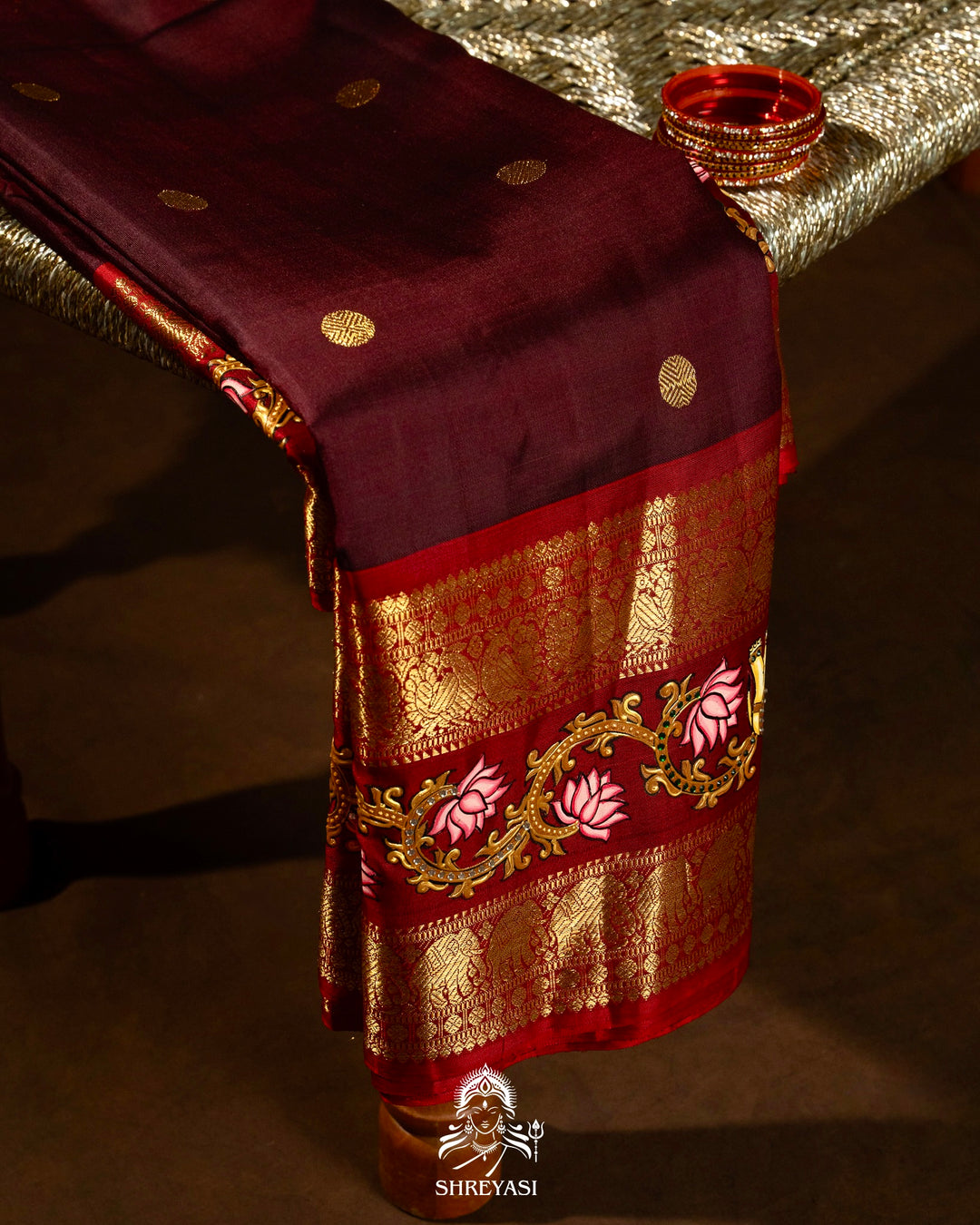 Traditional Tanjore Painting on Handloom Pure Kanjivaram Silk Sarees with Real Zari