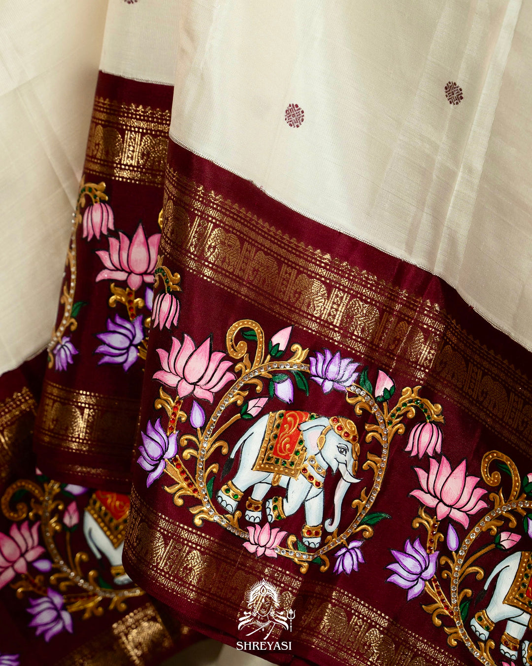 Traditional Tanjore Painting on Handloom Pure Kanjivaram Silk Sarees with Real Zari