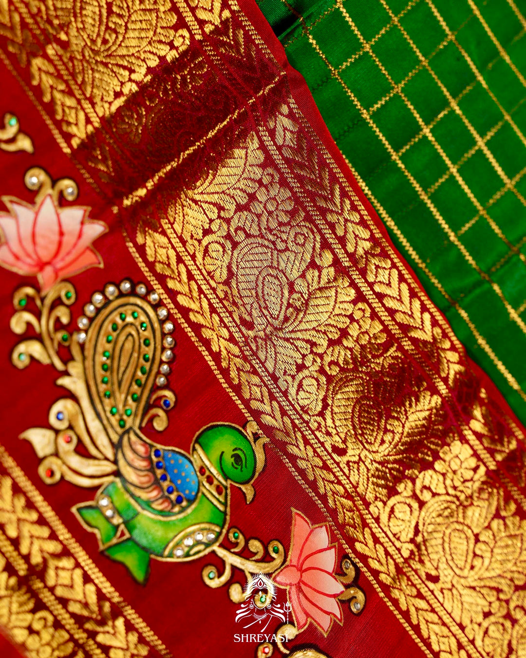 Handloom Pure Kanjivaram Silk Sarees with Real Zari and Hand Painted Tanjore Art