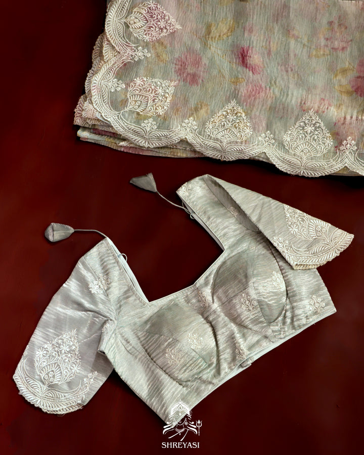 Pure Banarasi Crushed Tissue Saree with Scalloped Embroidery