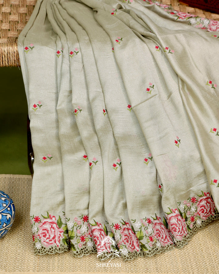 Tussar Silk Saree with Petit Point Embroidery