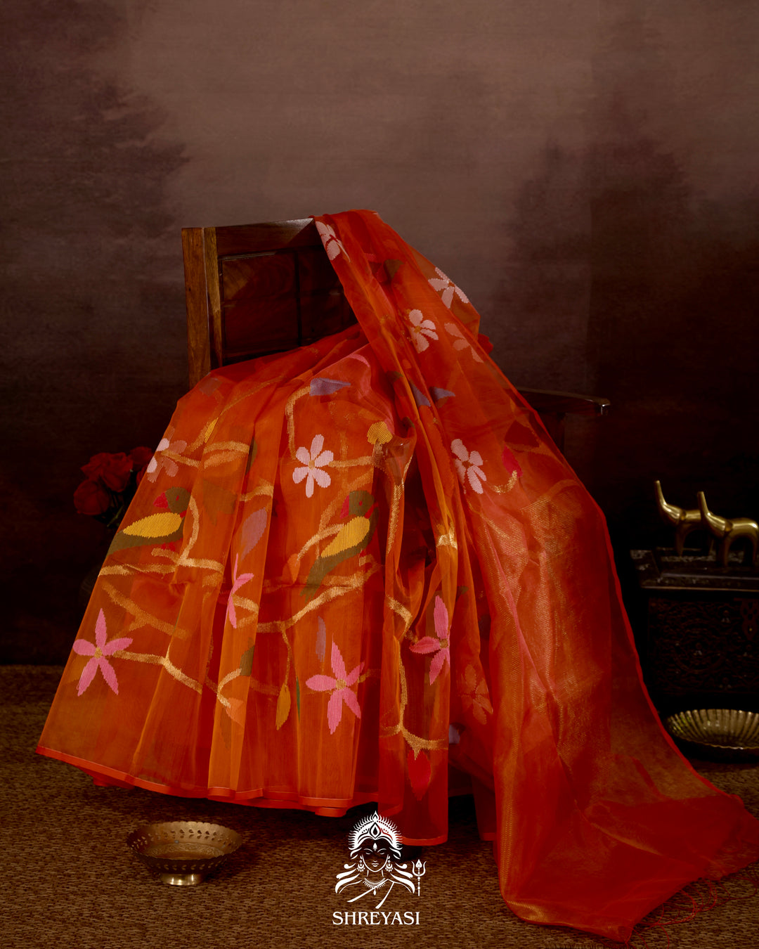 Muslin Jamdani Saree with Full Jaal Needle Weaving