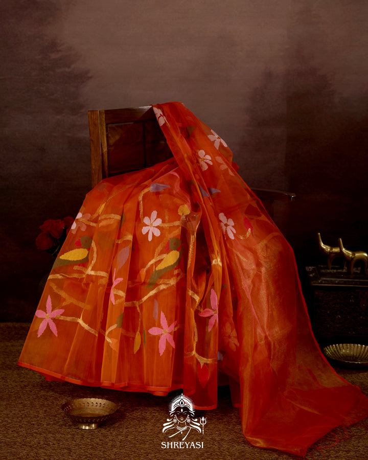 Muslin Jamdani Saree with Full Jaal Needle Weaving